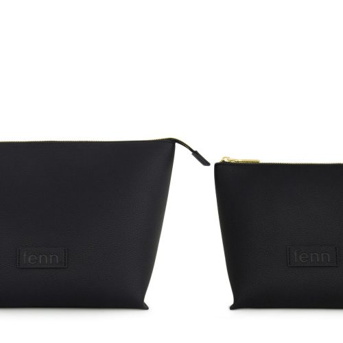 Small Pouch – Black Faux Leather – Gold Zip