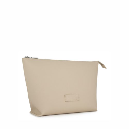 Small Pouch – Oatmeal Faux Leather – Silver Zip - Image 4