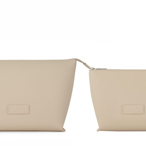 Small Pouch – Oatmeal Faux Leather – Silver Zip