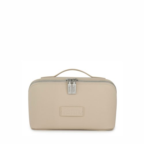 Small Cube– Oatmeal Faux Leather – Silver Zip