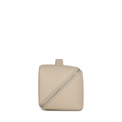 Large Cube – Oatmeal Faux Leather – Silver Zip - Image 4