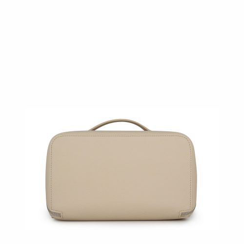 Small Cube– Oatmeal Faux Leather – Silver Zip - Image 5