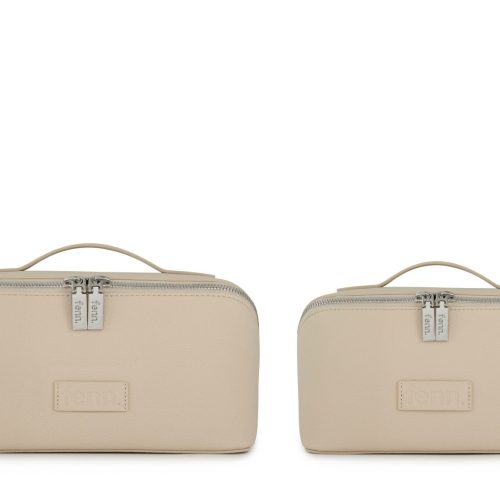 Small Cube– Oatmeal Faux Leather – Silver Zip