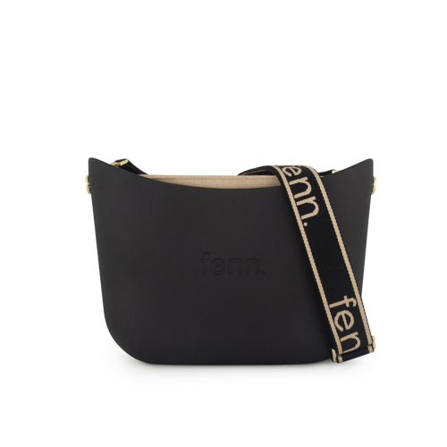 Messenger Bag-Black-Light Stone Inner-Gold Zip-Adjustable Canvas Strap