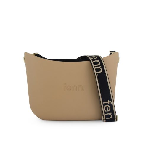 Messenger Bag-Camel-Black Inner-Gold Zip-Beige On Black Canvas