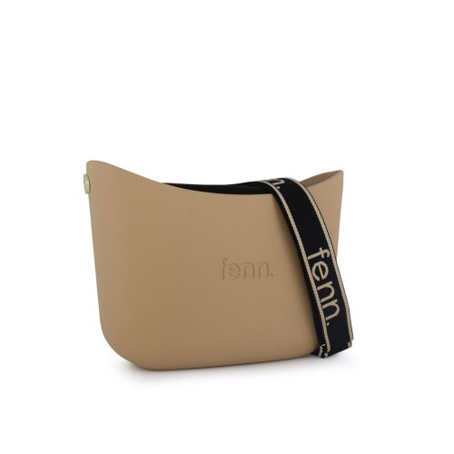 Messenger Bag-Camel-Black Inner-Gold Zip-Beige On Black Canvas