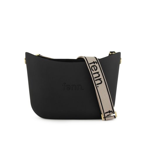 Messenger Bag-Black-Black Inner-Gold Zip- BLACK ON BONE CANVAS STRAP