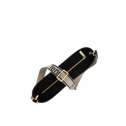 Messenger Bag-Black-Black Inner-Gold Zip- BLACK ON BONE CANVAS STRAP - Image 3