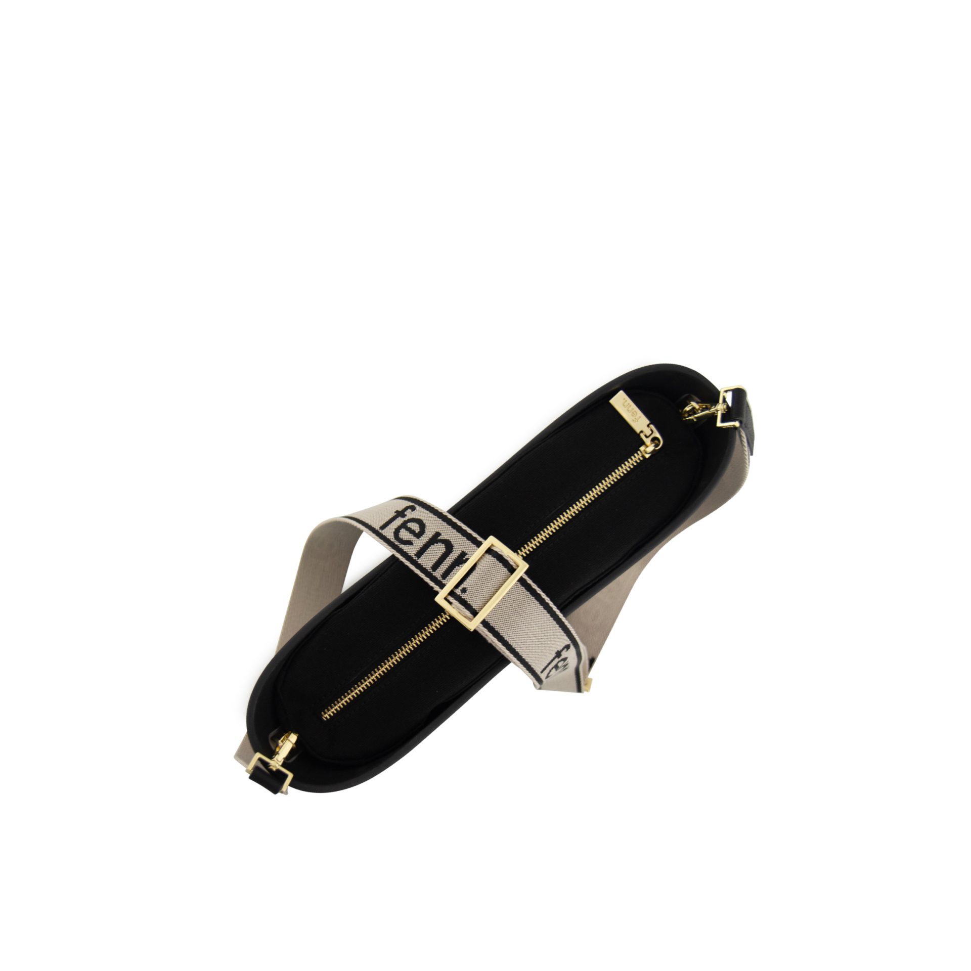 Messenger Bag-Black-Black Inner-Gold Zip- BLACK ON BONE CANVAS STRAP - Image 3