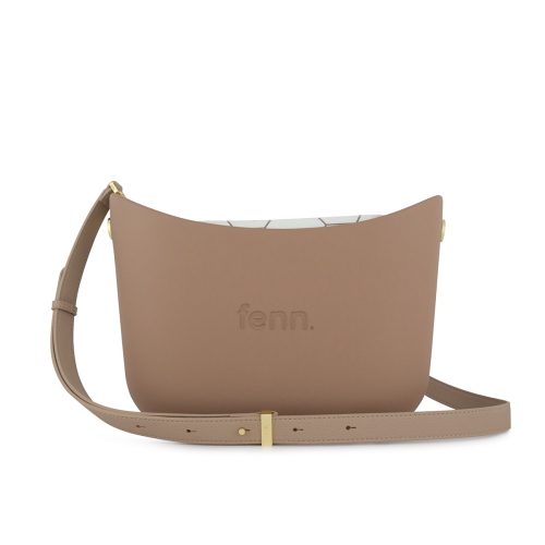 Messenger Bag-Cappuccino-Pattern Inner-Gold Zip-Light Stone Flat Handle