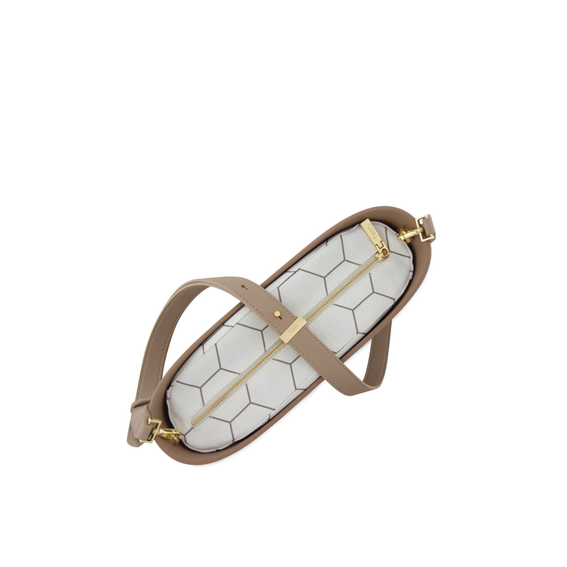 Messenger Bag-Cappuccino-Pattern Inner-Gold Zip-Light Stone Flat Handle - Image 3