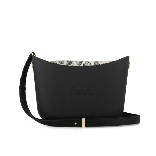 Messenger Bag-Black-Pattern Inner-Gold Zip-Adjustable Faux Leather Strap