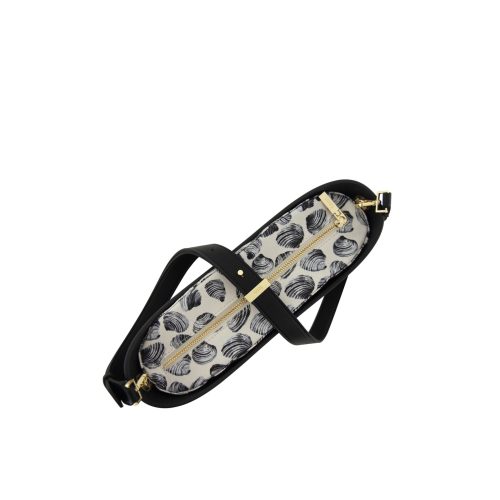 Messenger Bag-Black-Pattern Inner-Gold Zip-Adjustable Faux Leather Strap - Image 3