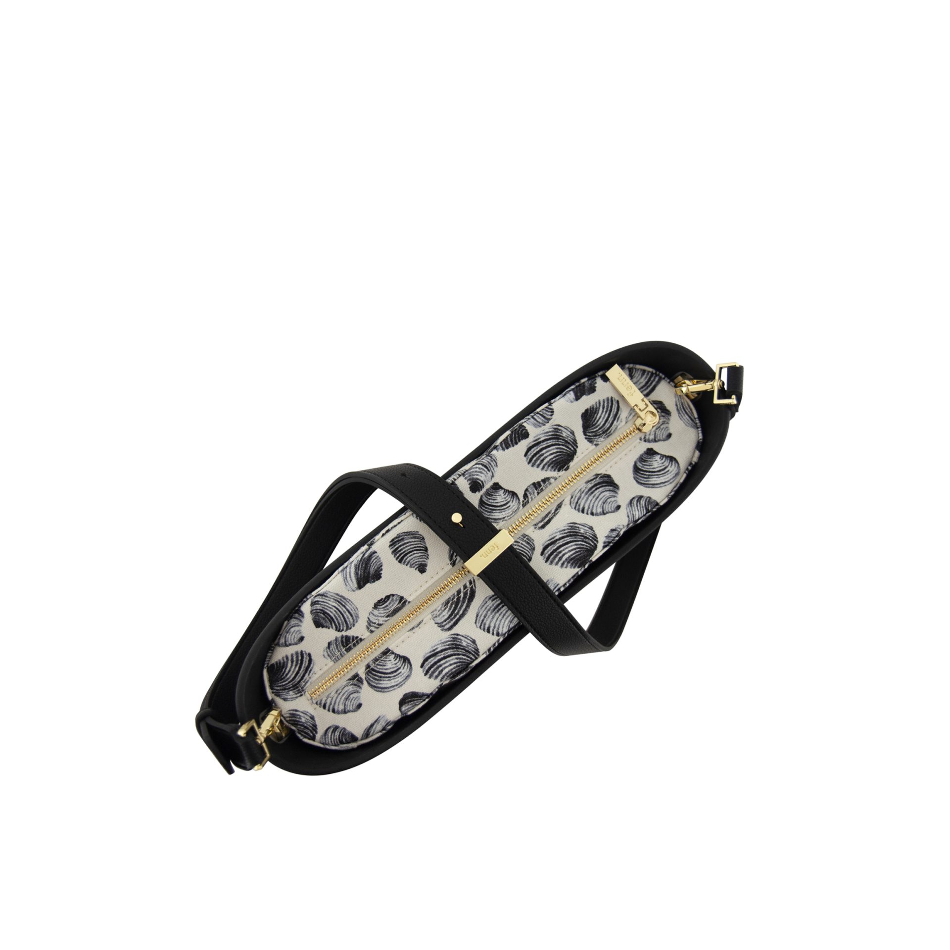 Messenger Bag-Black-Pattern Inner-Gold Zip-Adjustable Faux Leather Strap - Image 3
