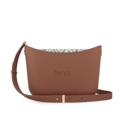 Messenger Bag-Tan-Pattern Inner-Gold Zip-Adjustable Faux Leather Strap