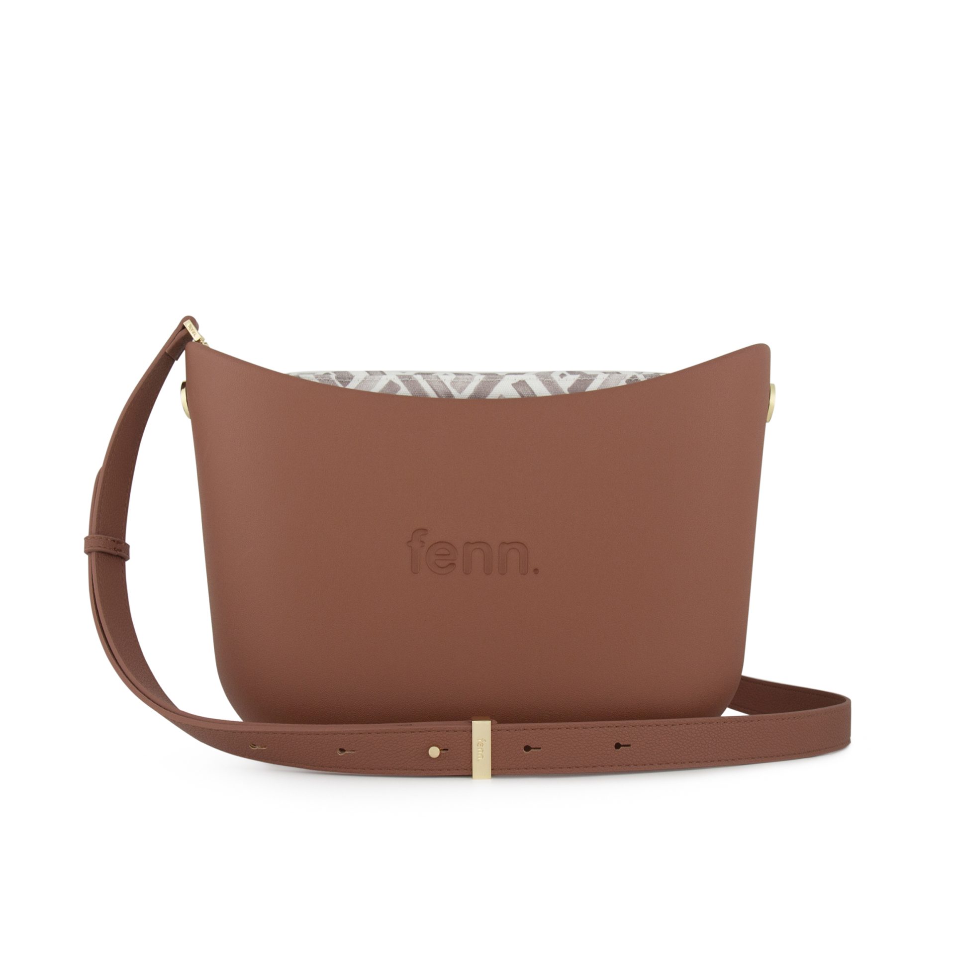 Messenger Bag-Tan-Pattern Inner-Gold Zip-Adjustable Faux Leather Strap