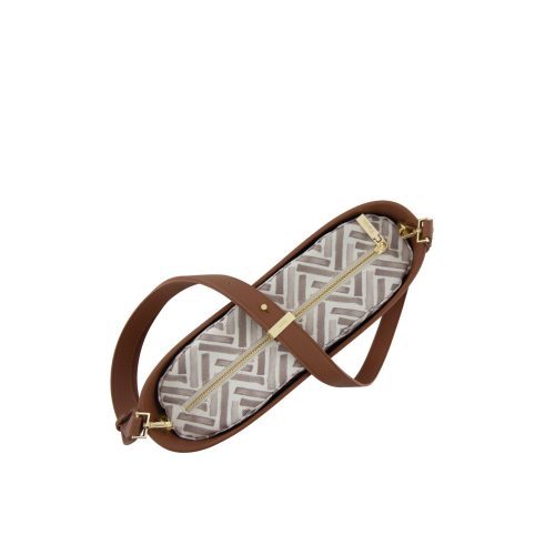 Alternative view of Messenger Bag-Tan-Pattern Inner-Gold Zip-Adjustable Faux Leather Strap