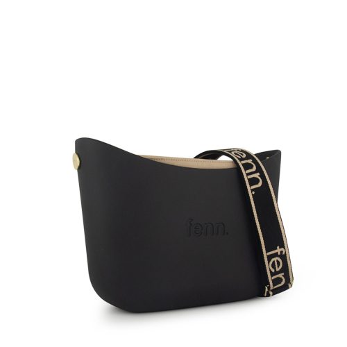 Alternative view of Messenger Bag-Black-Light Stone Inner-Gold Zip-Beige On Black Canvas