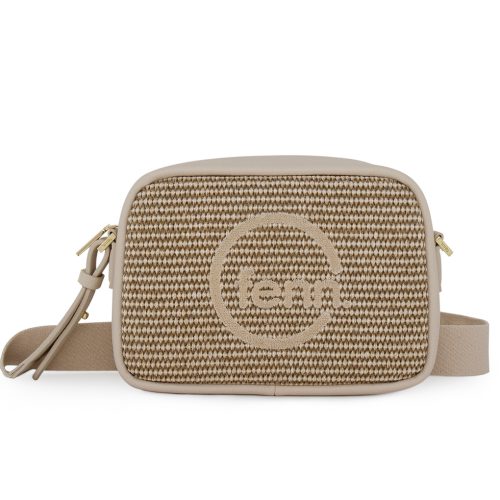 Weave Cross Body - Warm Brown/ Off White - Gold Zip - Warm Brown/ Off White Strap