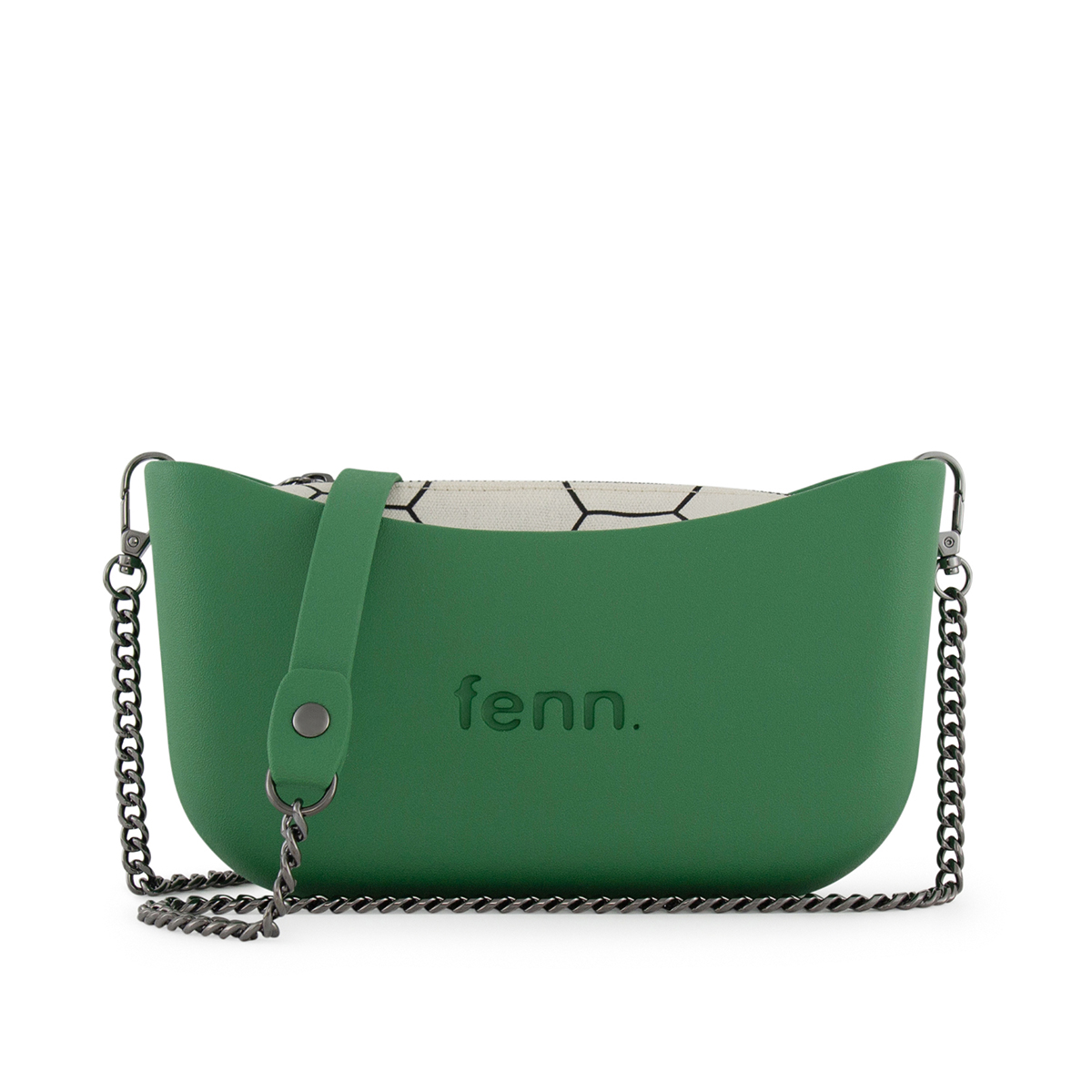 Classic Collection -Rainleaf Green-Pattern Inner-Gun Metal Zip- Chain Strap