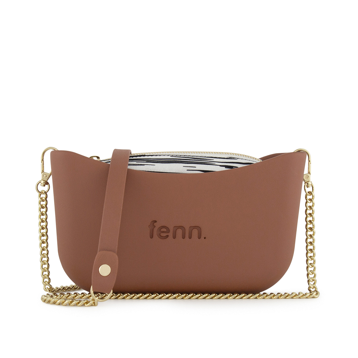 Classic Collection- Tan-Pattern Inner-Gold Zip-Tan/Gold Chain