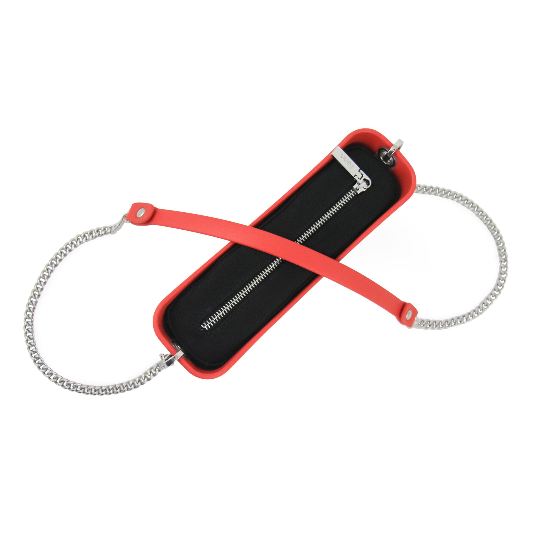 Classic Collection - Fiery Red - Black Inner - Silver Zip - Red Orange/ Silver Chain - Image 3