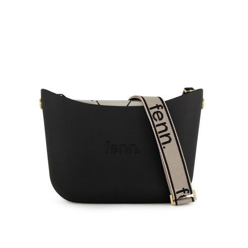 Messenger Bag-Black-Pattern Inner-Gold Zip-Adjustable Canvas Strap