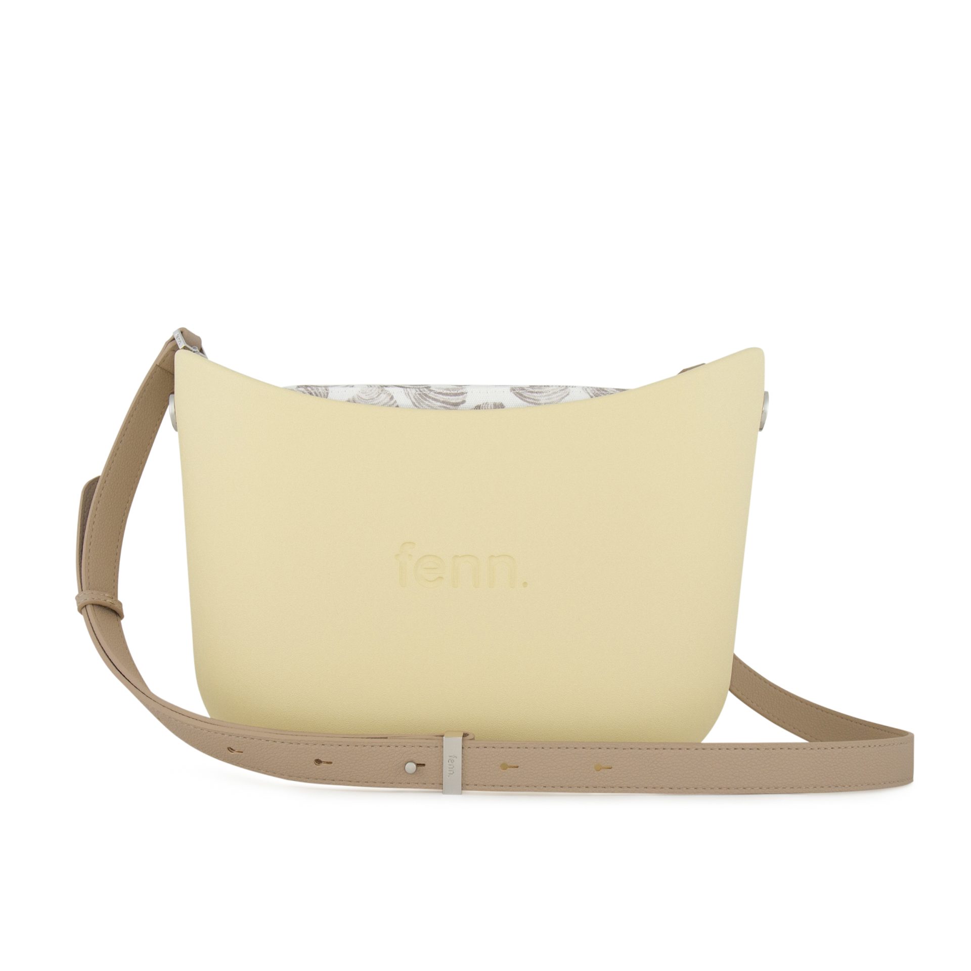 Messenger Bag-Butter Yellow -Pattern Inner-Silver Zip-Adjustable Faux Leather Strap