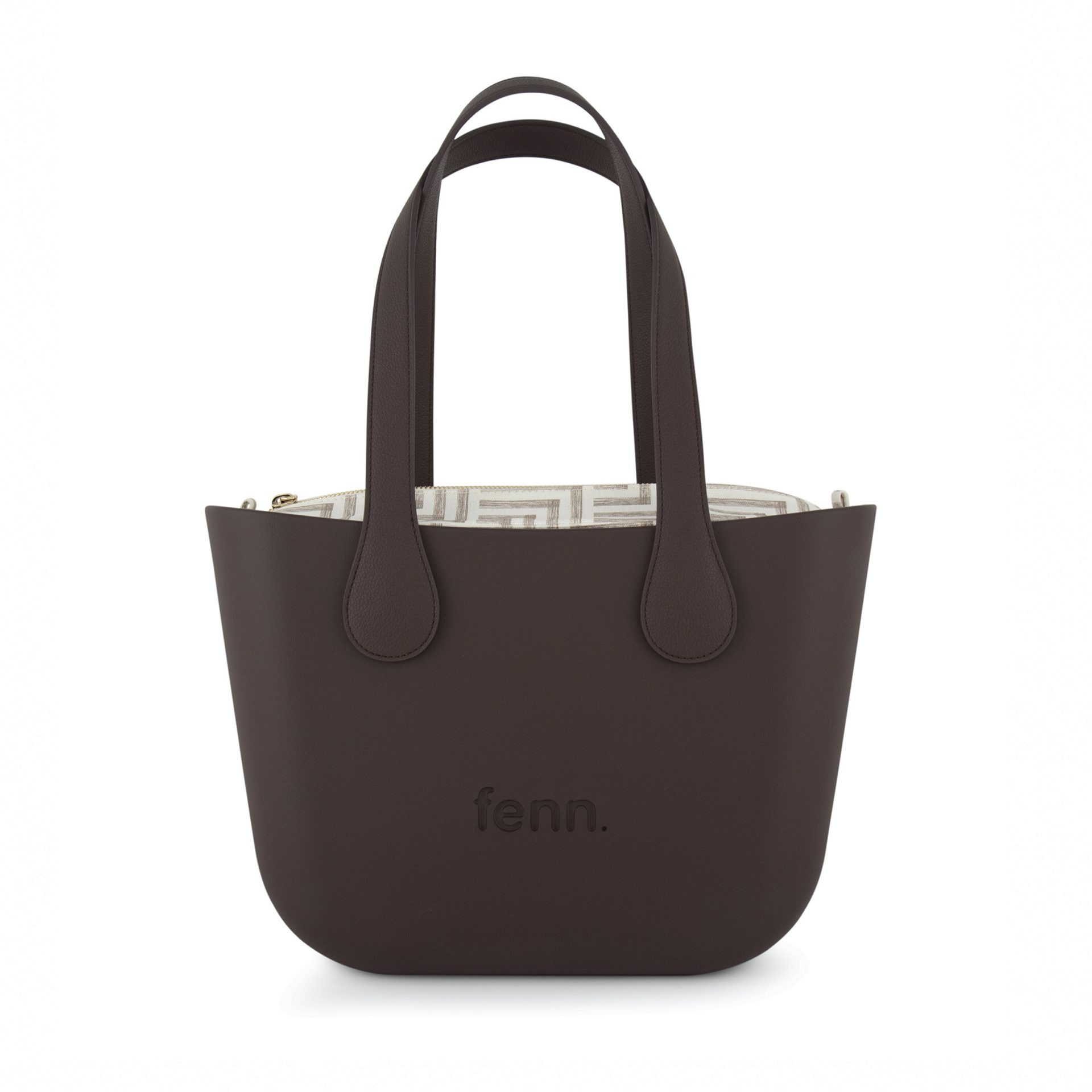 Petite -Chocolate-Pattern Inner-Gold Zip-Choc Flat Handles