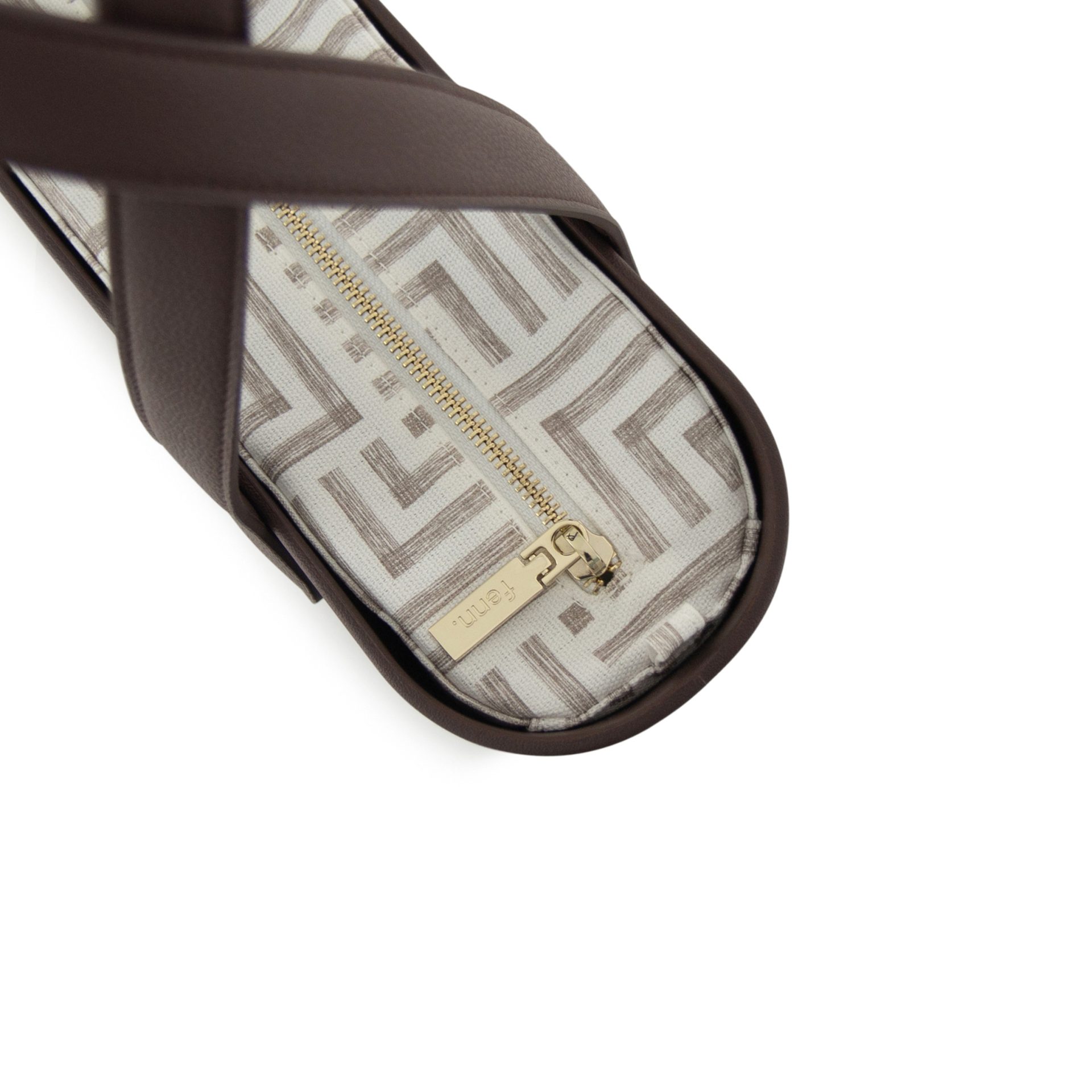 Petite -Chocolate-Pattern Inner-Gold Zip-Choc Flat Handles - Image 3