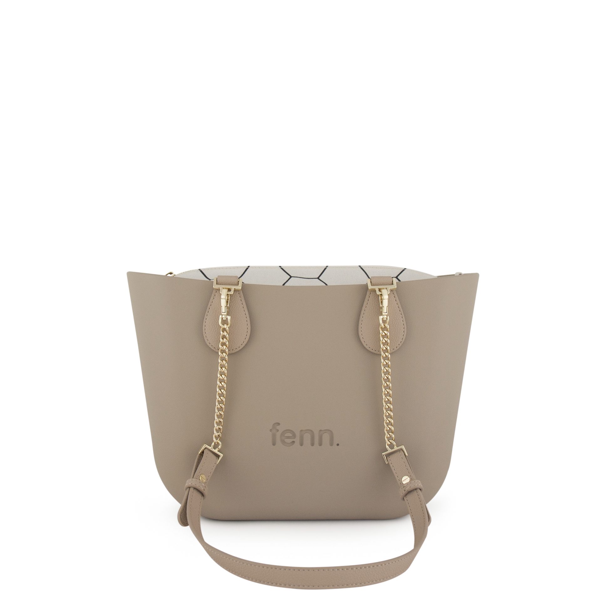 Petite- Stone-Pattern Inner-Gold Zip-Light Stone/Gold Chain