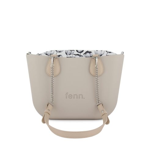 Petite -Mushroom-Pattern Inner-Silver Zip-Oatmeal/Silver Chain