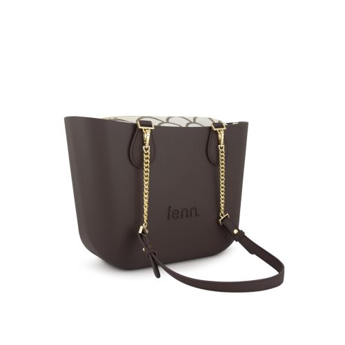 Alternative view of Petite -Chocolate-Pattern Inner-Gold Zip-Chocolate/Gold Chain