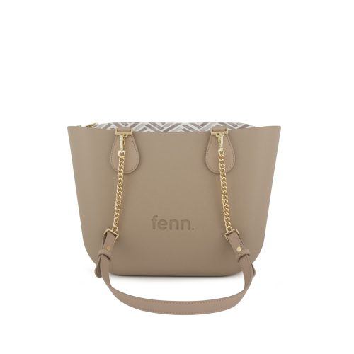 Petite -Stone-Pattern Inner-Gold Zip-Light Stone/Gold Chain
