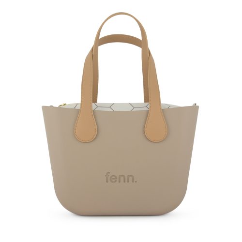 Petite-Stone-Pattern Inner-Gold Zip-Light Tan Flat Handle