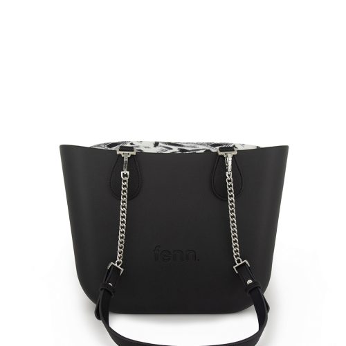 Petite - Black - Pattern Inner - Silver Zip - Black/ Silver Chain Handle