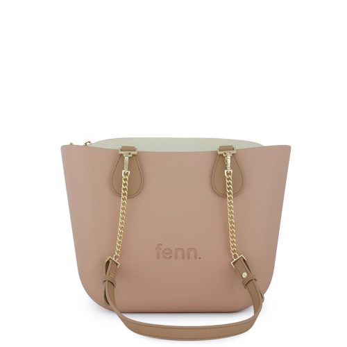 Petite - Mocha - Beige Inner - Gold Zip - Light Tan/ Gold Chain Handle
