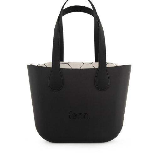 Petite - Black - Pattern Inner - Silver Zip - Black Flat Handle