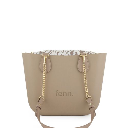 Petite - Stone - Pattern Inner - Gold Zip - Light Stone/ Gold Chain Handle