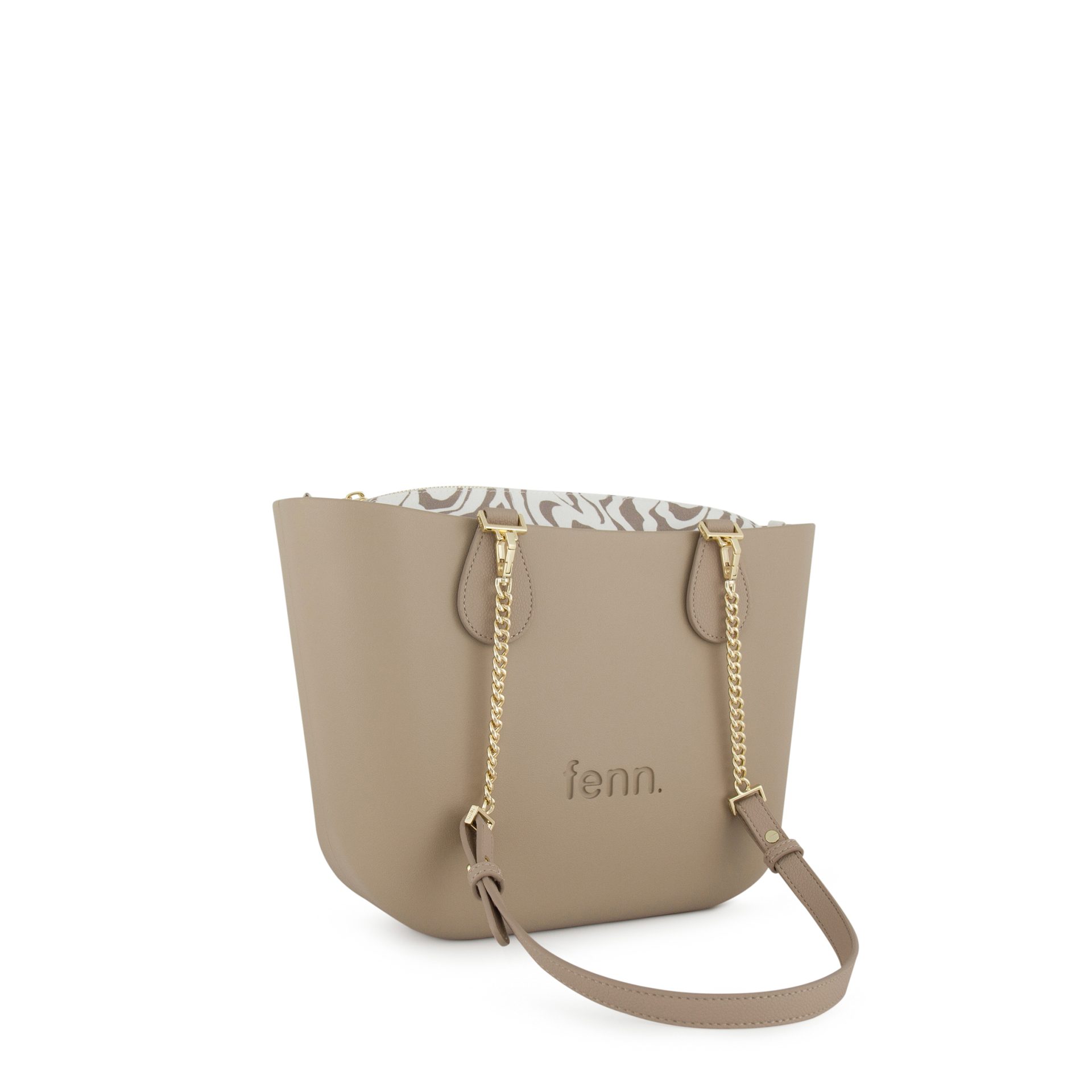 Petite - Stone - Pattern Inner - Gold Zip - Light Stone/ Gold Chain Handle - Image 2