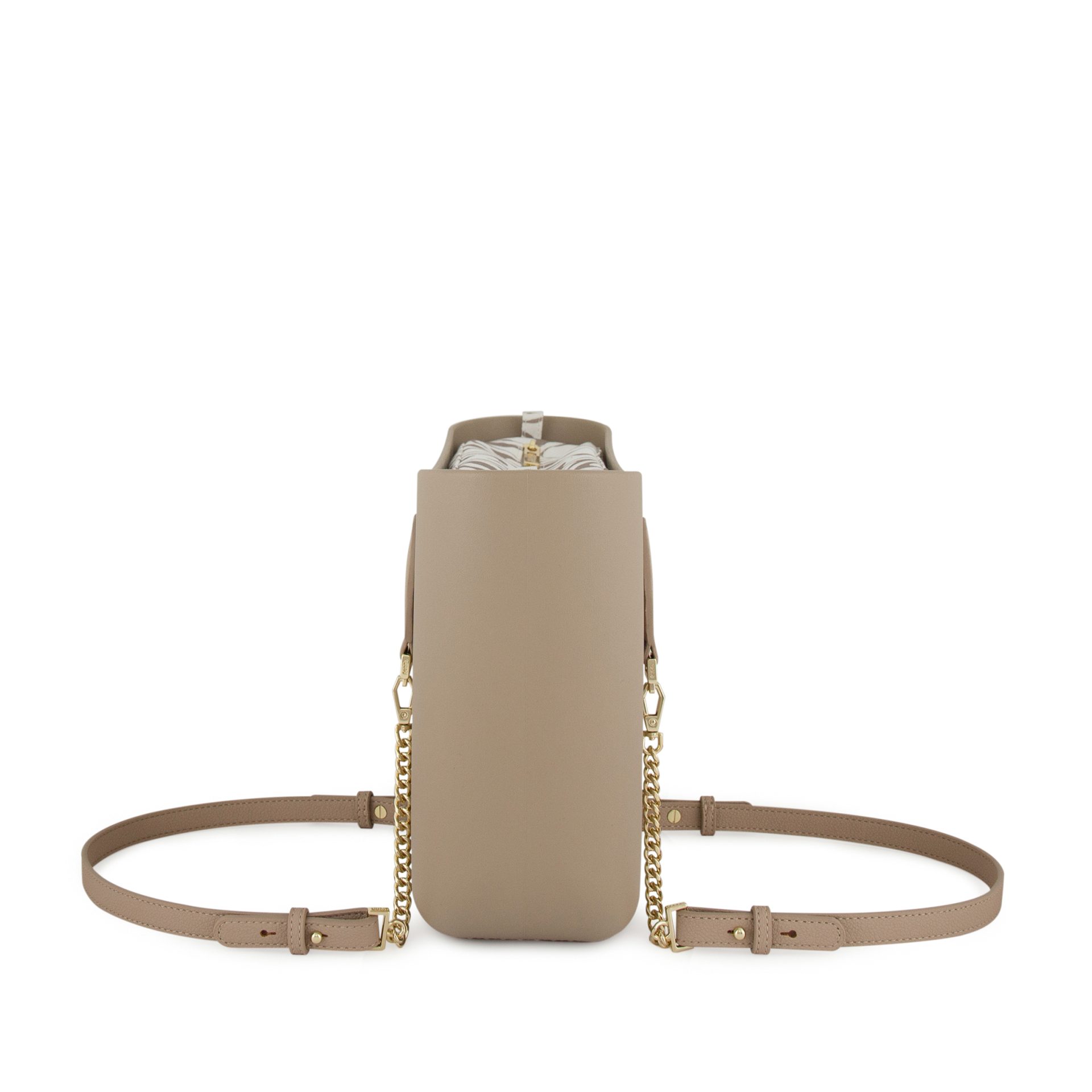 Petite - Stone - Pattern Inner - Gold Zip - Light Stone/ Gold Chain Handle - Image 3