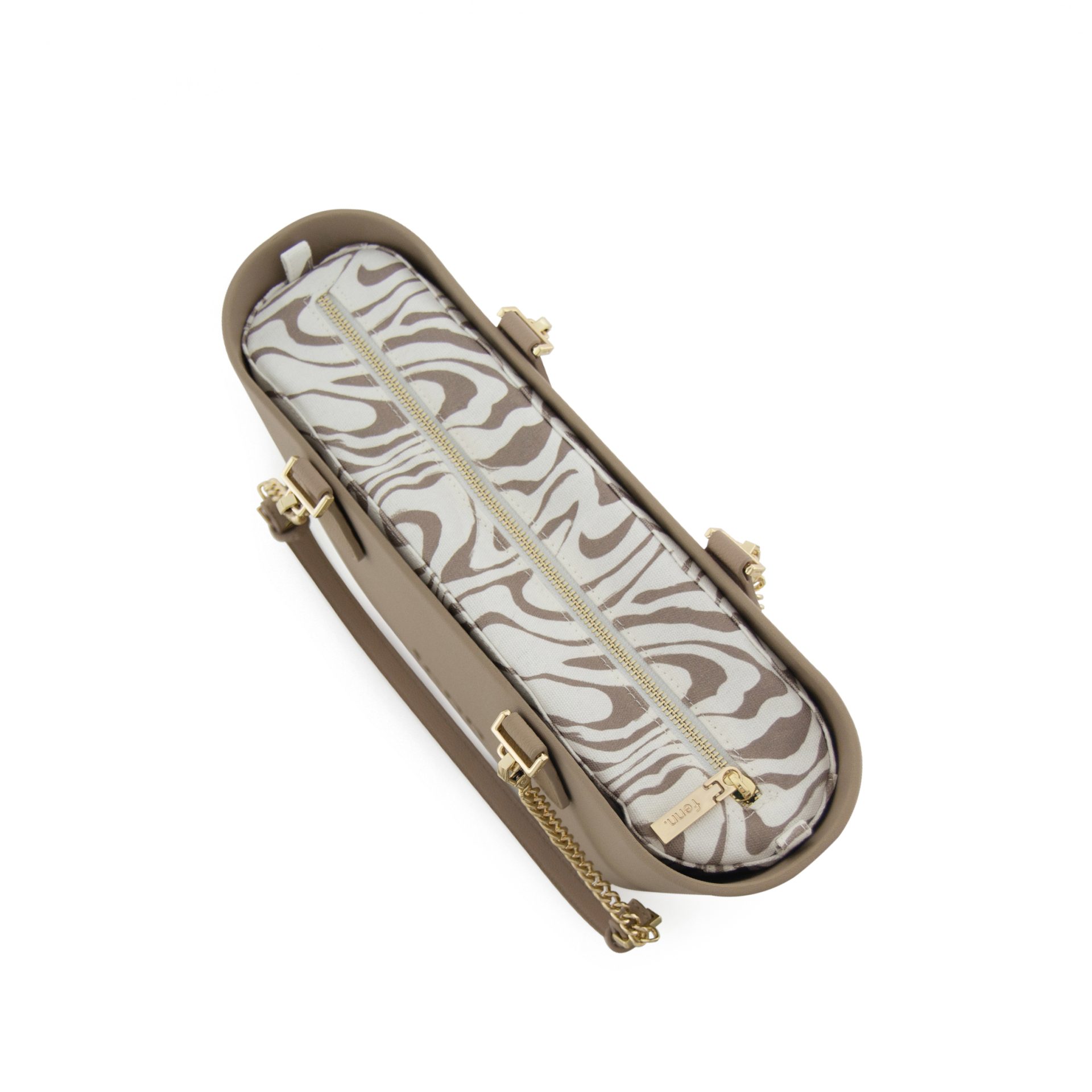 Petite - Stone - Pattern Inner - Gold Zip - Light Stone/ Gold Chain Handle - Image 4