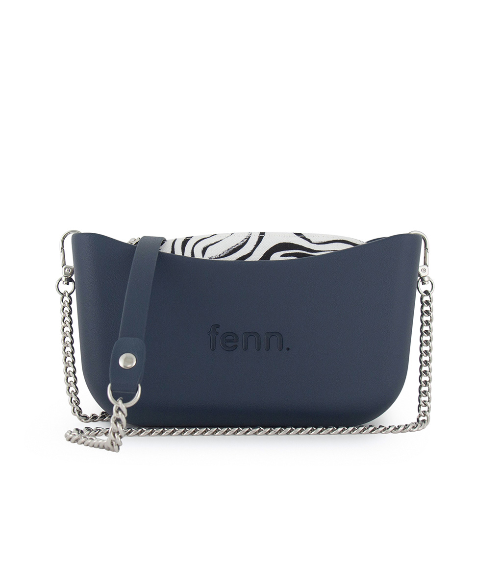 Classic Collection - Navy - Pattern Inner - Silver Zip - Navy/ Silver Chain Handle