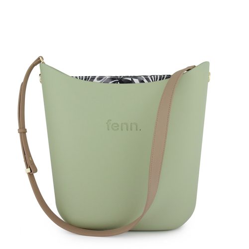 Elegant Fenn - Pastel Green - Pattern Inner - Gold Zip - Light Stone Flat Adjustable Strap