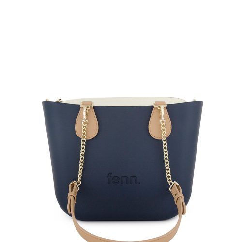 Petite - Navy - Beige Inner - Gold Zip - Light Tan/ Gold Chain