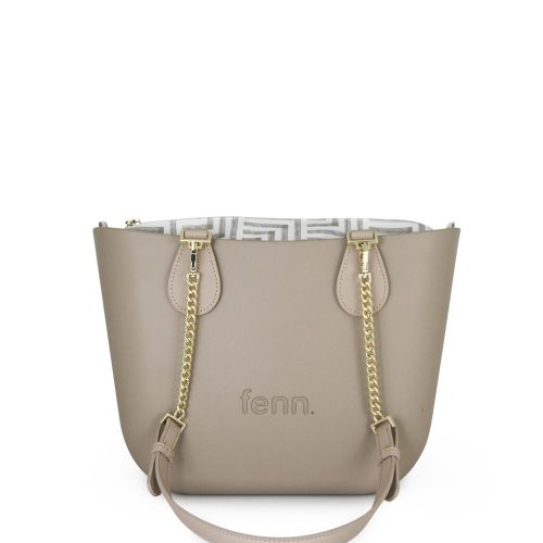 Petite - Stone - Pattern Inner - Gold Zip - Light Stone/ Gold Chain Handle