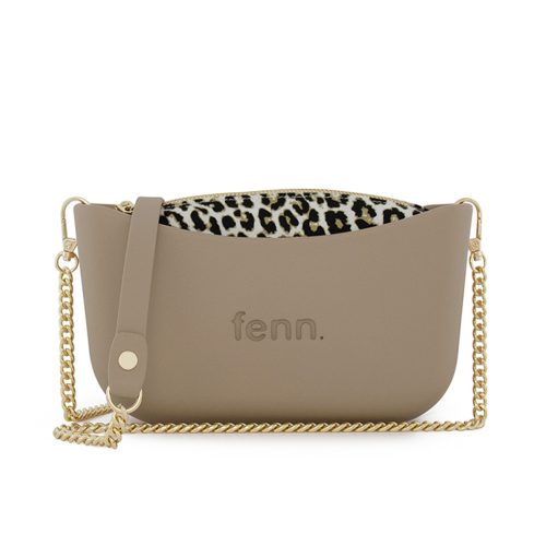 Classic Collection - Stone - Pattern Inner - Gold Zip - Stone/ Gold Chain Handle